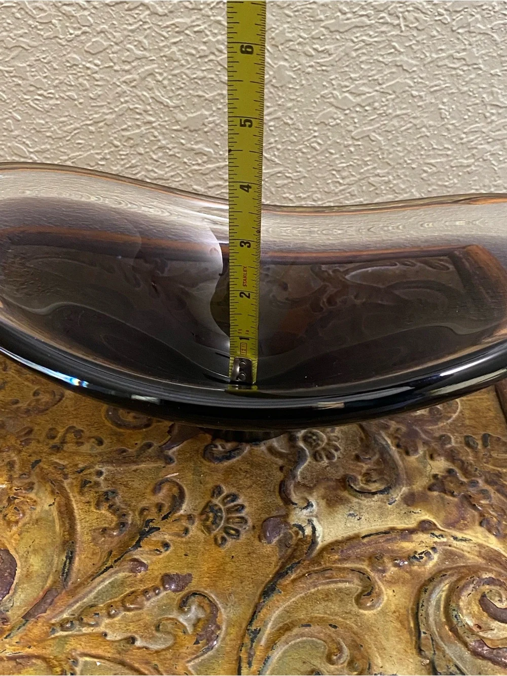 Bobbled Dark Purple & Clear MCM Scandinavian Glass Art Bowl Handcrafted Centerp